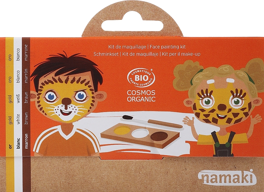 Набор для аквагрима для детей - Namaki Lion & Giraffe Face Painting Kit (f/paint/3x2.5g + brush/1pc + acc/2pcs) — фото N1