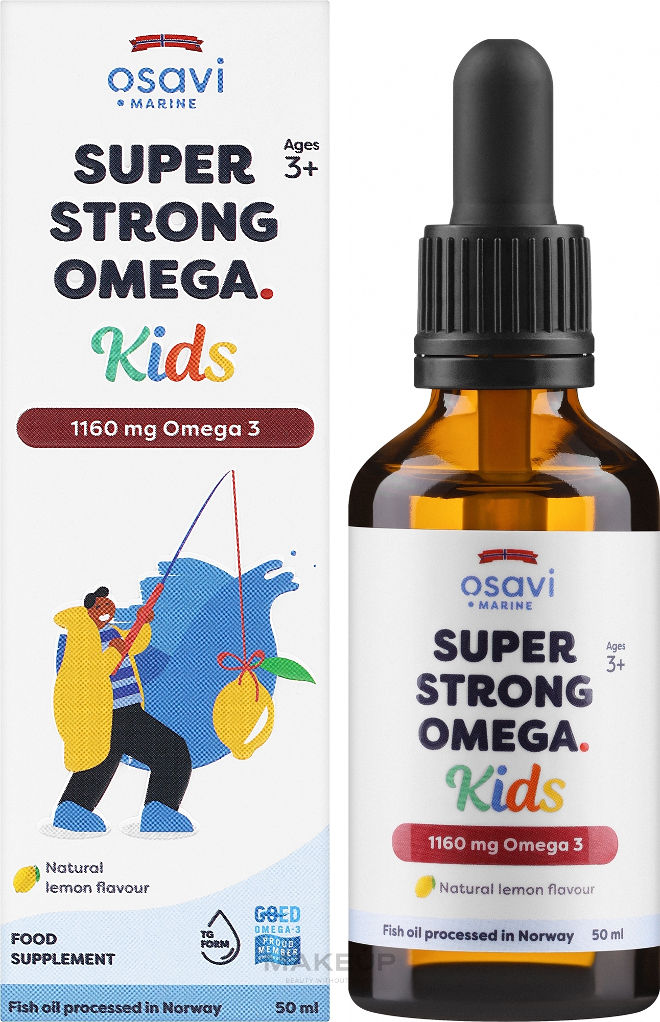 Харчова добавка "Омега-3" зі смаком лимона, 1160 мг - Osavi Super Strong Omega Kids — фото 50ml