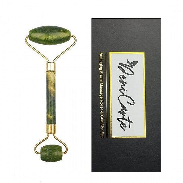 Роллер для массажа лица, зеленый нефрит с золотом - Deni Carte Anti-Aging Facial Massage Roller — фото N1