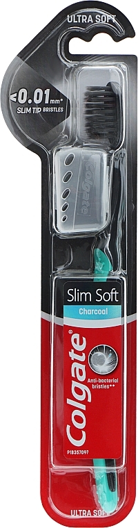 Зубна щітка "Шовкові нитки", ультрам'яка, для захисту ясен, з ковпачком, темно-м'ятна  - Colgate Slim Soft — фото N1