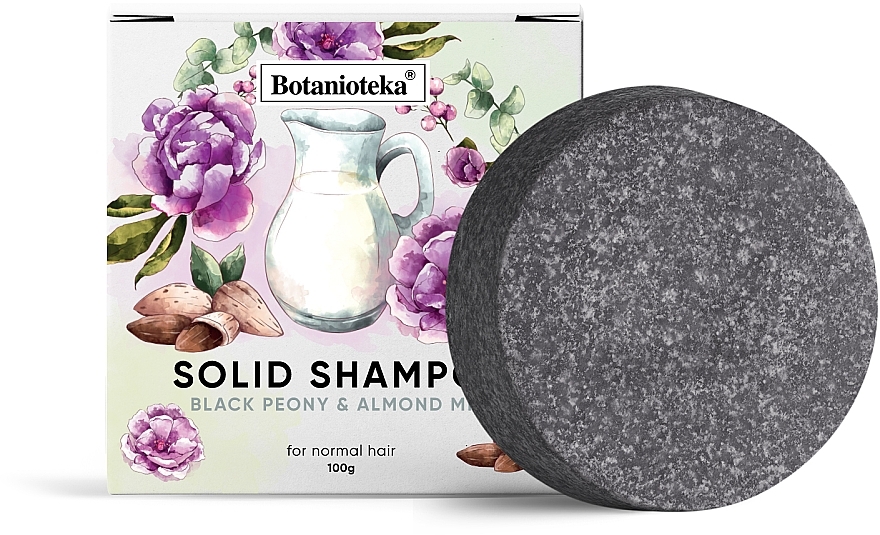 Твердый шампунь для нормальных волос "Черный пион и миндальное молочко" - Botanioteka Solid Shampoo For Normal Hair
