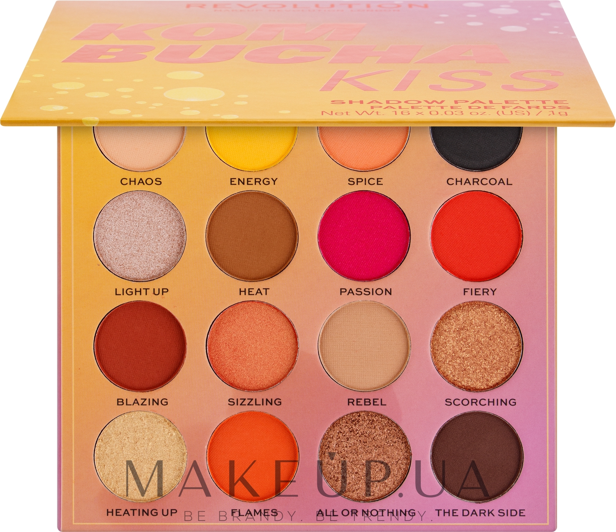 Палетка из 16 теней - Makeup Revolution Hot Shot Eyeshadow Palette — фото Kombucha Kiss