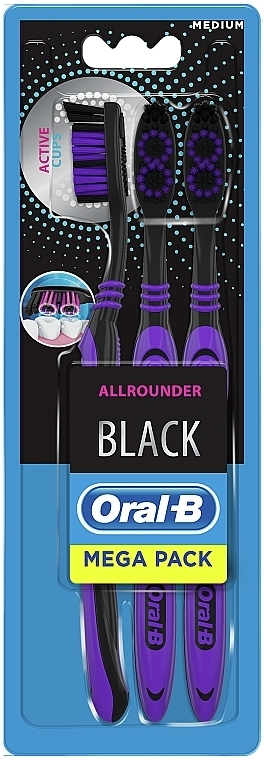 Зубна щітка, середньої жорсткості, "Всебічне чищення", 3 шт.  - Oral-B Allrounder Black Medium — фото N1