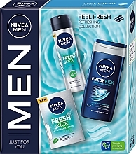 Парфумерія, косметика Набір - Nivea Men Fresh Kick Body And Skin Care Gift Set (sh/gel/250ml + deo/150ml + after/sh/lot/100ml)