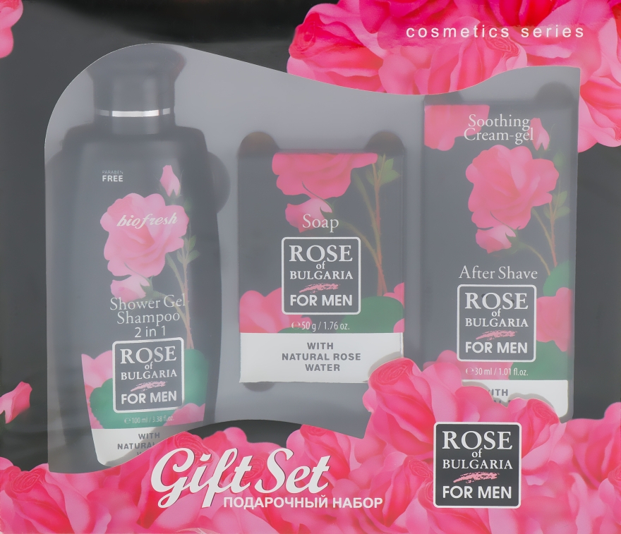 Набор - BioFresh Rose of Bulgaria For Men Gift Set (sh/gel/100ml + soap/50g + aft/shave/30ml) — фото N1