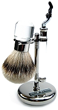 Парфумерія, косметика Набір для гоління - Golddachs Finest Badger, Mach3 Metal Chrome Acrylic Silver (sh/brush + razor + stand)