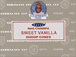 Дымные благовония конусы "Наг Чампа Сладкая Ваниль" - Satya Nag Champa Sweet Vanilla Dhoop Cones — фото N1