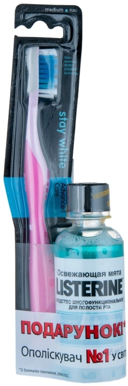 Набор - REACH Stay White + Mint, розовая (toothbrush/1шт + rinser/95ml)