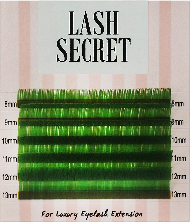Накладні вії, смарагдові, mix, 6 ліній (0,1, C, (8-13)) - Lash Secret — фото N1