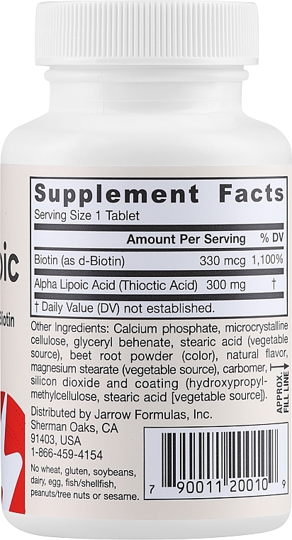 Харчові добавки - Jarrow Formulas Alpha Lipoic Sustain with Biotin 300 mg — фото N2