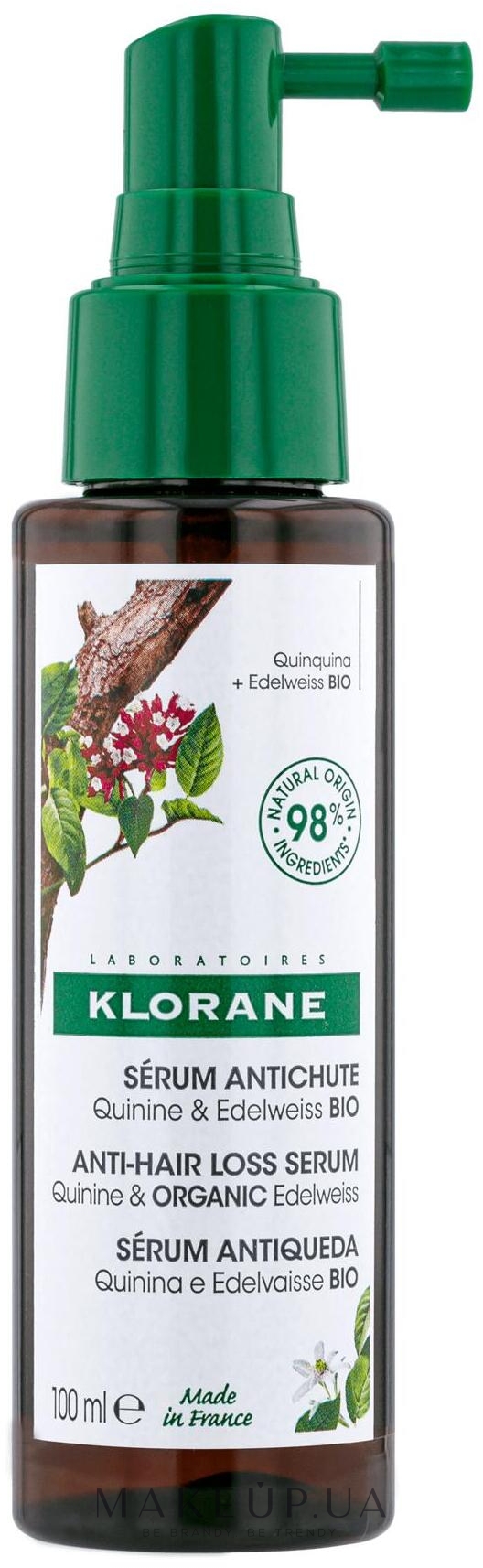 Зміцнювальна сироватка для волосся - Klorane Hair Strengthening Serum With Quinine & Organic Edelweiss Against Hair Loss — фото 100ml