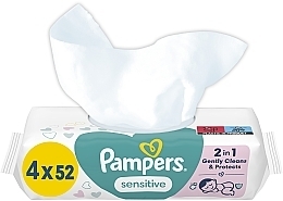 Духи, Парфюмерия, косметика Детские влажные салфетки "Sensitive", 4x52шт. - Pampers