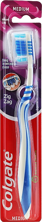 Зубная щетка "Зигзаг плюс" средней жесткости №2, серо-синяя - Colgate Zig Zag Plus Medium Toothbrush — фото N1