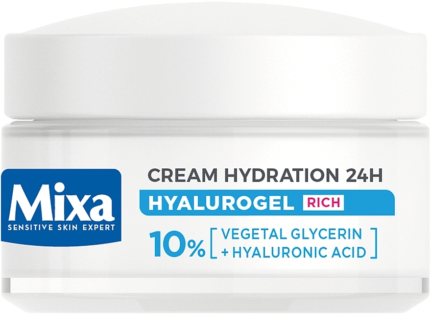 Зволожувальний крем для обличчя, з гіалуроновою кислотою для чутливої та надсухої шкіри - Mixa Hyalurogel Rich Intensive Hydration Cream — фото N2