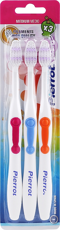 Набор зубных щеток "Колорос", красная + синяя + оранжевая - Pierrot New Active — фото N1