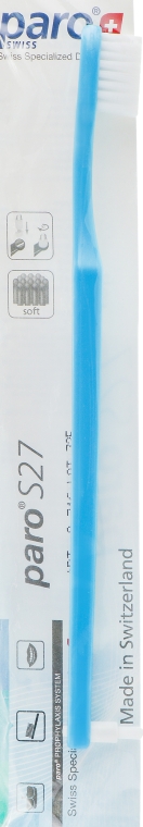 Детская зубная щетка, с монопучковой насадкой, мягкая, голубая - Paro Swiss S27 (полиэтиленовая упаковка) — фото N1