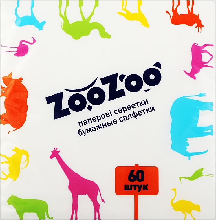 Сухие бумажные салфетки ZooZoo, 60 штук, белые - Снежная Панда