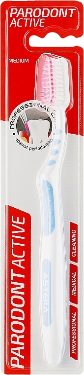 Зубная щетка, средней жесткости, бело-васильковая - Astera Parodont Active Medium Toothbrush — фото N1
