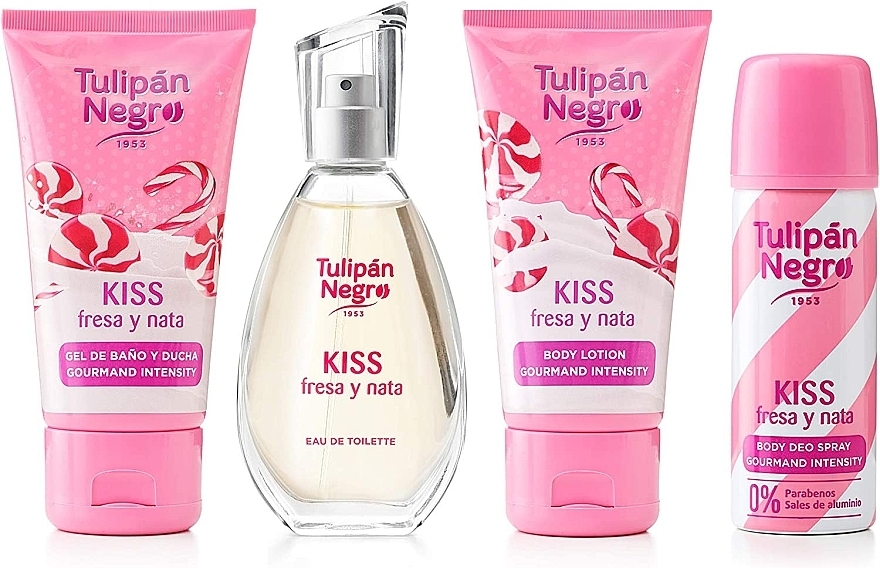 Tulipan Negro Kiss Fresa Y Nata - Набор (edt/50ml + b/lot/75ml + sh/gel/75ml + deo/50ml) — фото N3