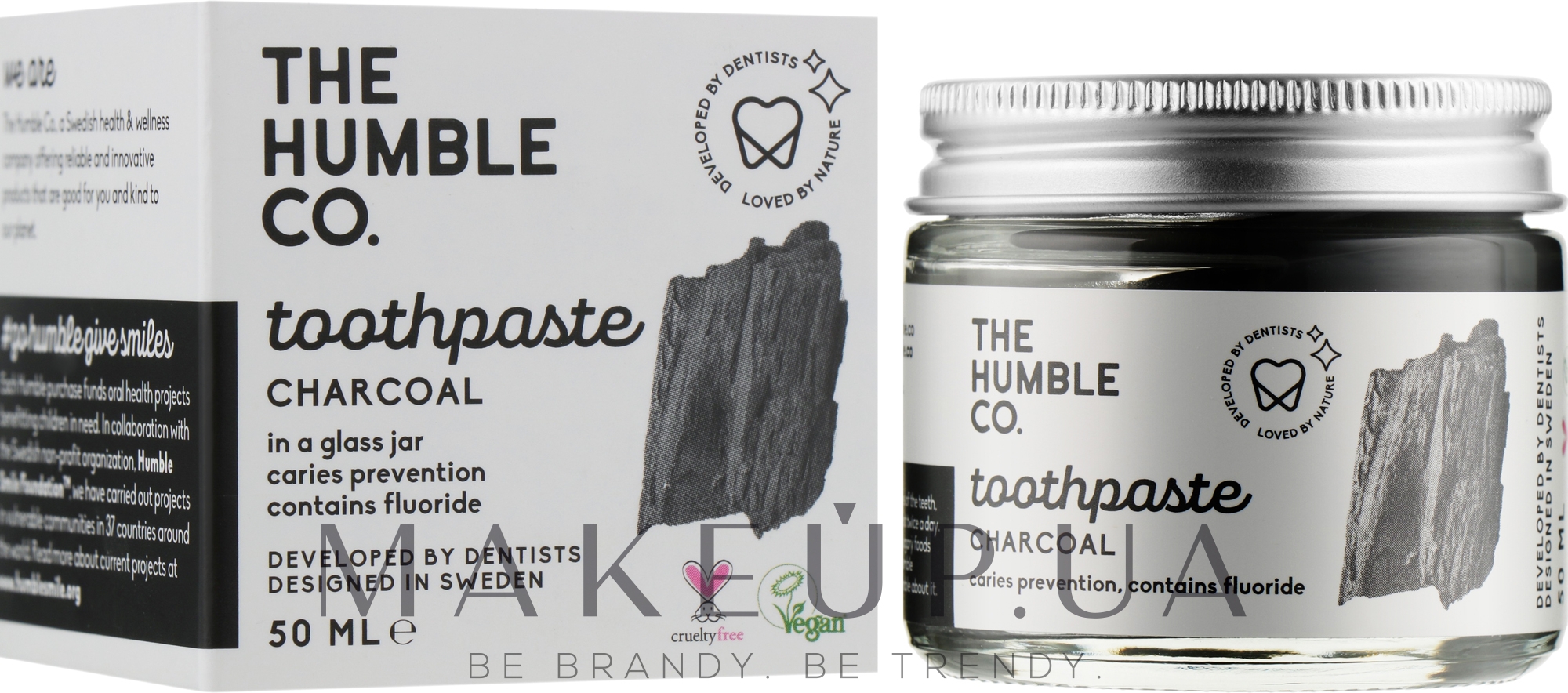 Натуральна зубна паста ремінералізувальна в скляній банці "З активованим вугіллям" - The Humble Co. Сharcoal Toothpaste — фото 50ml