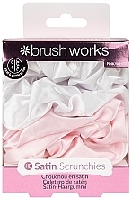Резинки для волосся атласні, рожеві та білі, 4 шт. - Brushworks Pink & White Satin Scrunchies — фото N1