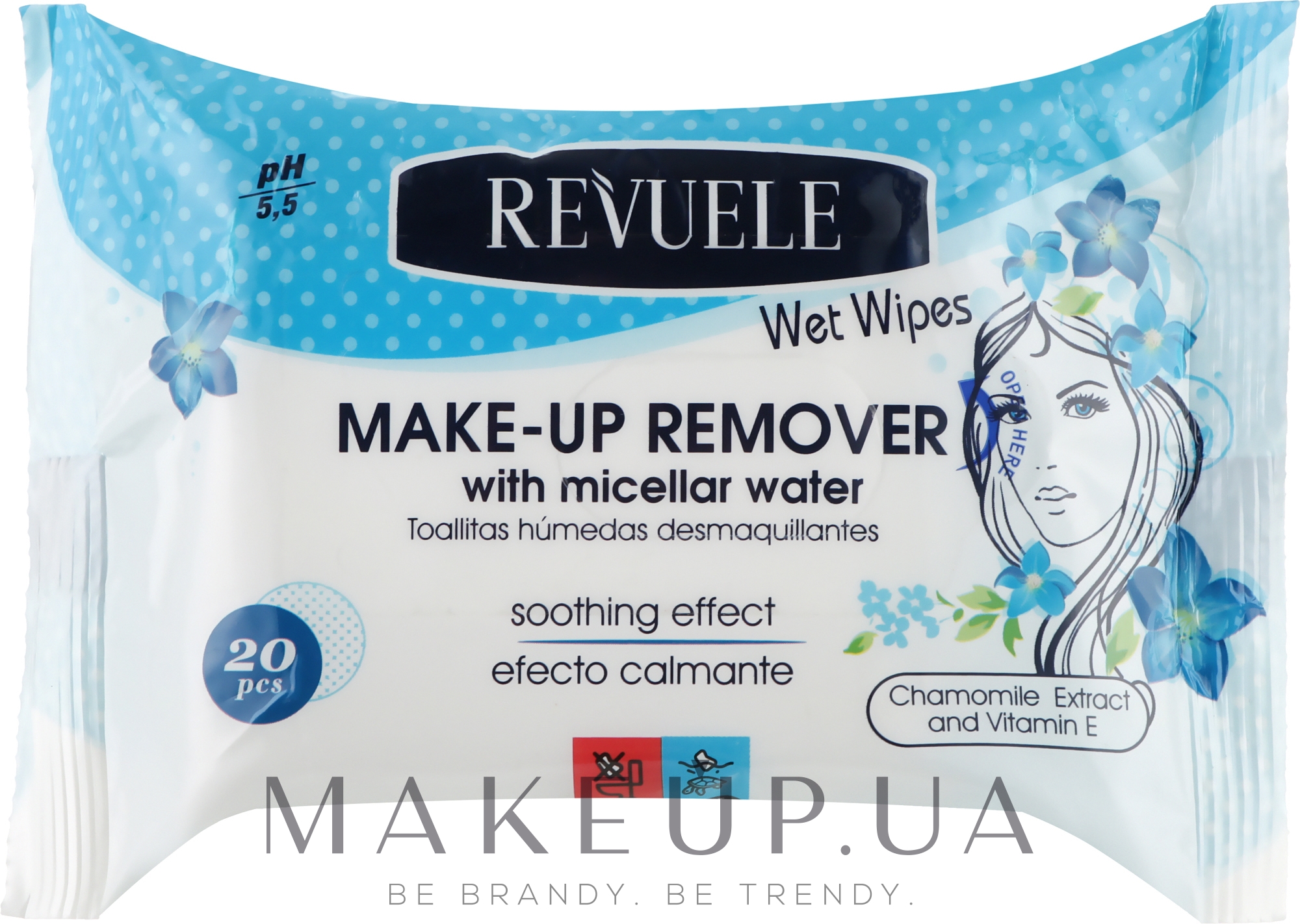 Влажные салфетки для снятия макияжа с мицеллярной водой - Revuele Wet Wipes Makeup Remove With Micellar Water — фото 20шт