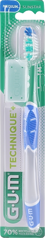 Зубная щетка, средней жесткости "Technique+", синяя - G.U.M Medium Regular Toothbrush — фото N1