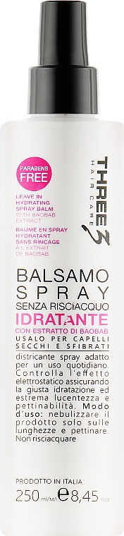 Зволожувальний бальзам-спрей для волосся - Faipa Roma Three Hair Care Idratante Spray — фото N1