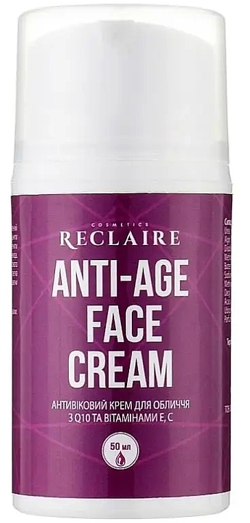 Антивіковий крем для обличчя з Q10 і вітамінами Е, С - Reclaire Anti-Age Face Cream — фото N1