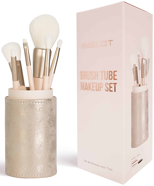 Набор кистей для макияжа, 6 шт, в золотистом футляре-тубе - Inglot Brush Tube Makeup Set — фото N1