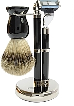Парфумерія, косметика Набір для гоління - Golddachs Finest Badger, Mach3 Black Chrom (sh/brush + razor + stand)