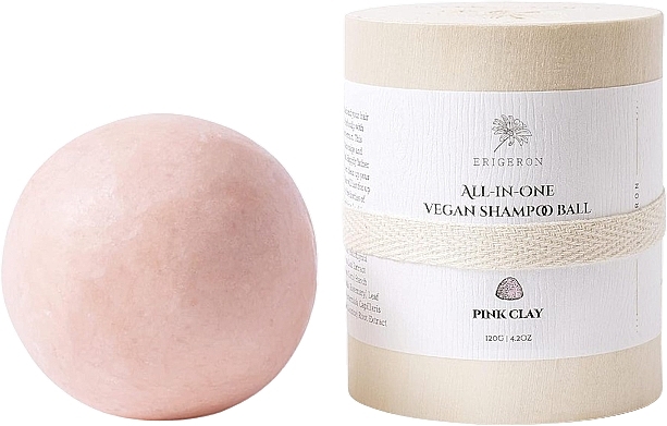Твердий шампунь "Рожева глина" - Erigeron All in One Vegan Shampoo Ball Pink Clay — фото N1