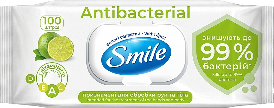Влажные салфетки "Лайм", 100 шт. - Smile Baby Antibacterial — фото N1