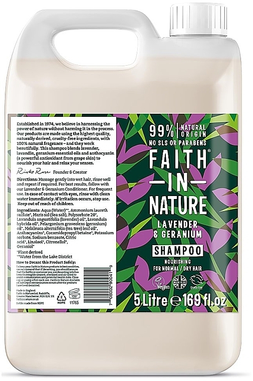 Шампунь для нормальных и сухих волос "Лаванда и герань" - Faith In Nature Lavender & Geranium Shampoo Refill (сменный блок) — фото N1