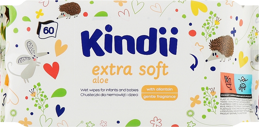 Детские влажные салфетки, 60 шт. - Kindii Extra Soft — фото N1