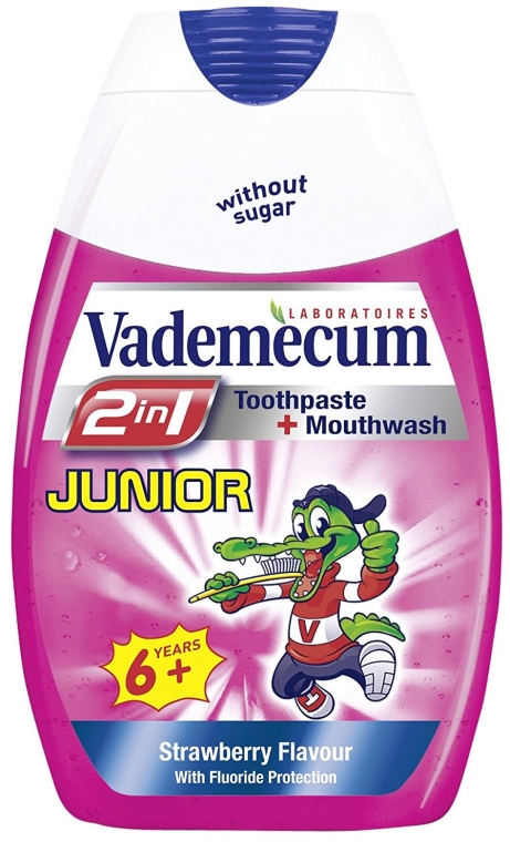 Дитяча зубна паста 2 в 1 зі смаком полуниці - Vademecum Junior 2in1 Toothpaste + Mouthwash — фото N1