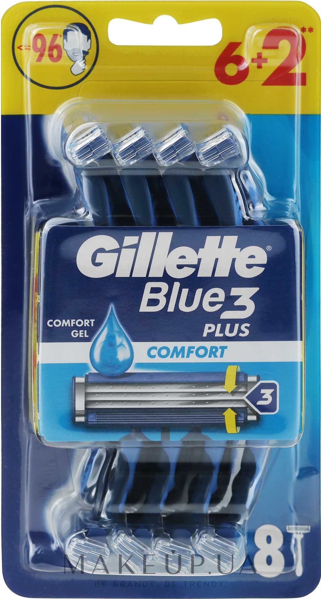 Набор одноразовых станков для бритья, 6+2шт - Gillette Blue 3 Comfort — фото 8шт