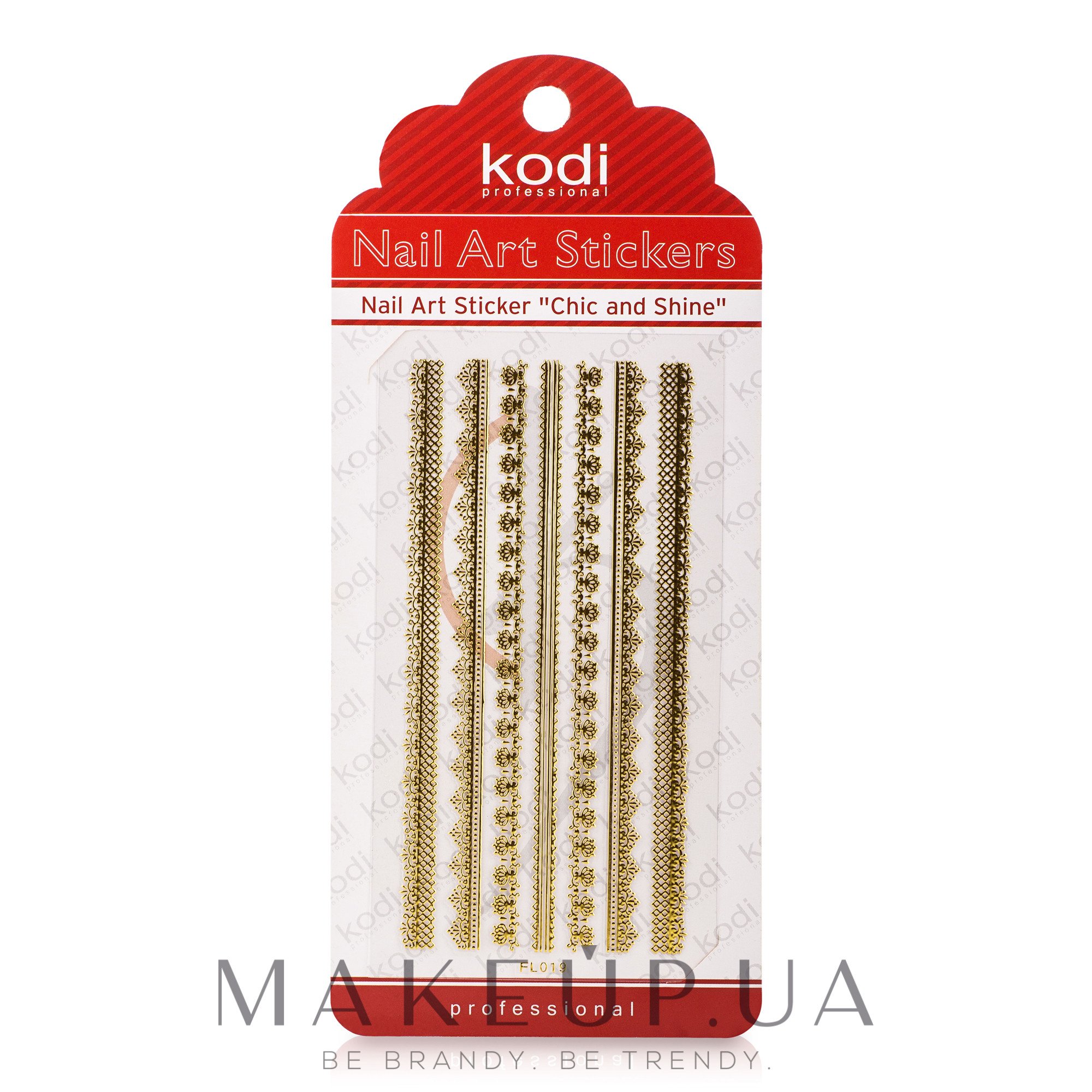 Наклейка для дизайна ногтей - Kodi Professional Nail Art Stickers FL019 — фото Gold