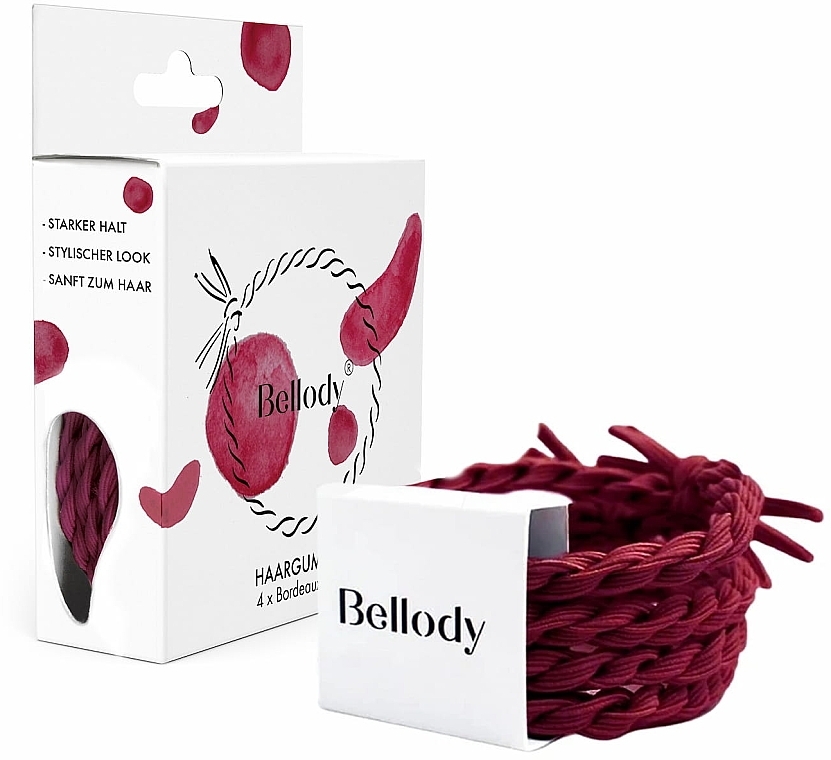 Резинка для волос, bordeaux red, 4 шт. - Bellody Original Hair Ties — фото N1