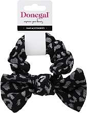Резинка для волосся з бантом, леопардовий принт, чорна - Donegal FA-5689 — фото N1
