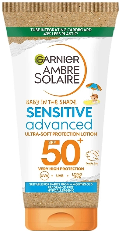 Сонцезахисний лосьйон для дітей, дуже високий ступінь захисту, SPF 50+ "Малюк в тіні" - Garnier Ambre Solaire Sensitive Advanced SPF50+ — фото N1