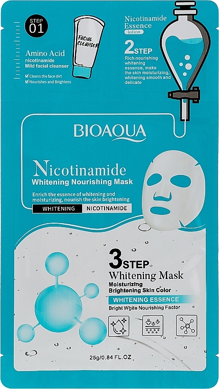 Трехступенчатая тканевая маска для лица с никотинамидом - Bioaqua Nicotinamide Whitening Nourishing Mask — фото N1