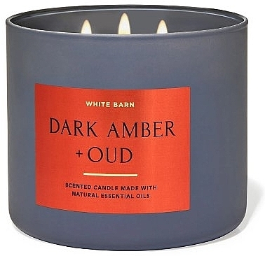 Аромасвічка з 3 ґнотами - Bath and Body Works White Barn Dark Amber + Oud Scented Candle — фото N1