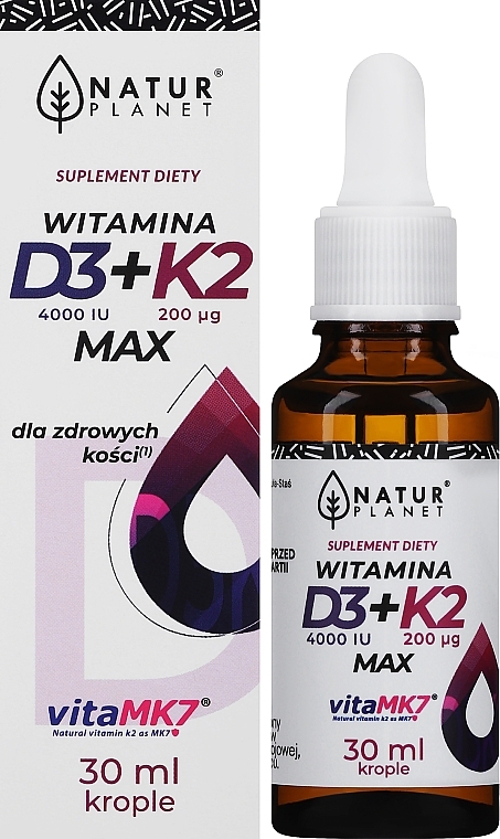 Пищевая добавка в каплях - Natur Planet Suplement Diety Vitamin D3 + K2 Max — фото N2
