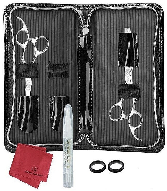 Набір з 2 ножиць у чорному чохлі - Olivia Garden SilkCut Scissors 550 + 635 Black Pouch — фото N1