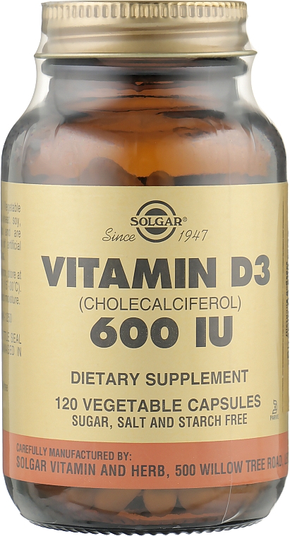 Дієтична добавка "Вітамін D3 600", капсули - Solgar — фото N1