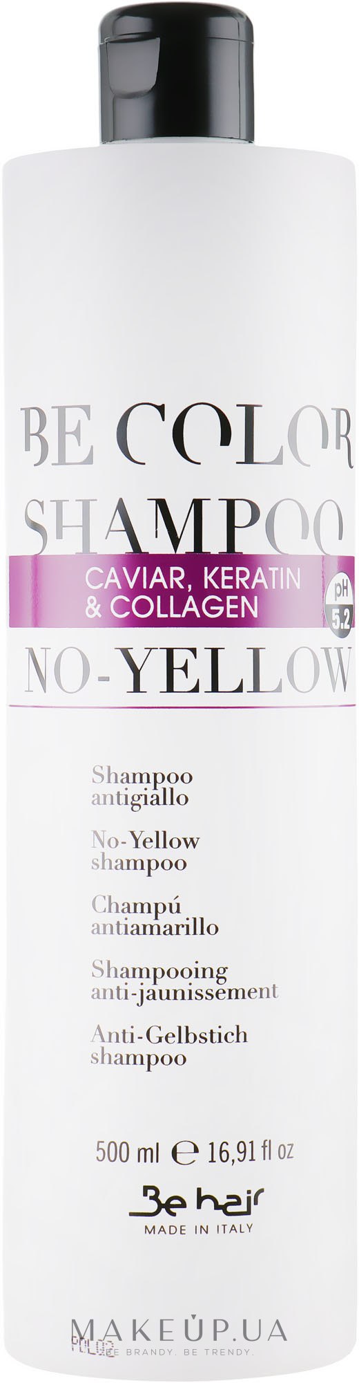 Антижёлтый шампунь для волос с коллагеном, икрой и кератином - Be Hair Be Color Shampoo No-Yellow — фото 500ml