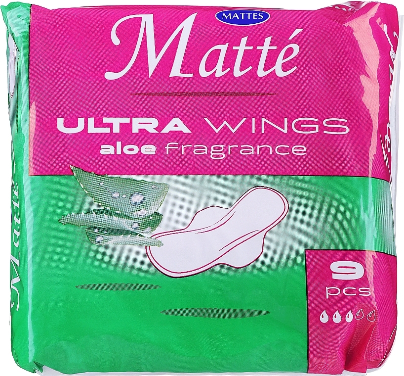 Прокладки гигиенические с крылышками, 9 шт. - Mattes Ultra Wings Aloe — фото N1