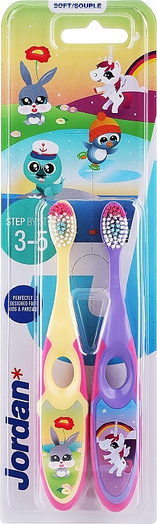 Детская зубная щетка, 3-5 лет, желтая + фиолетовая - Jordan Step By Step Soft Clean — фото N1