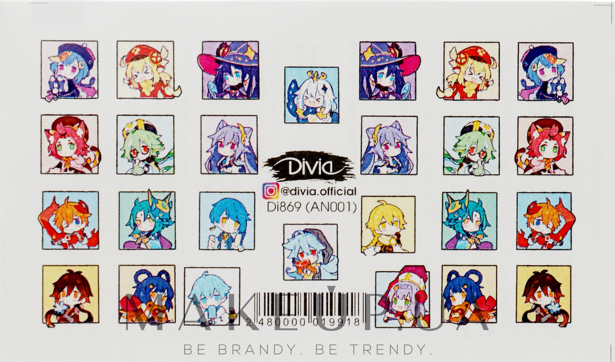 Наклейки для ногтей водные "Аниме", Di869 - Divia Water based nail stickers "Anime", Di869 — фото AN001
